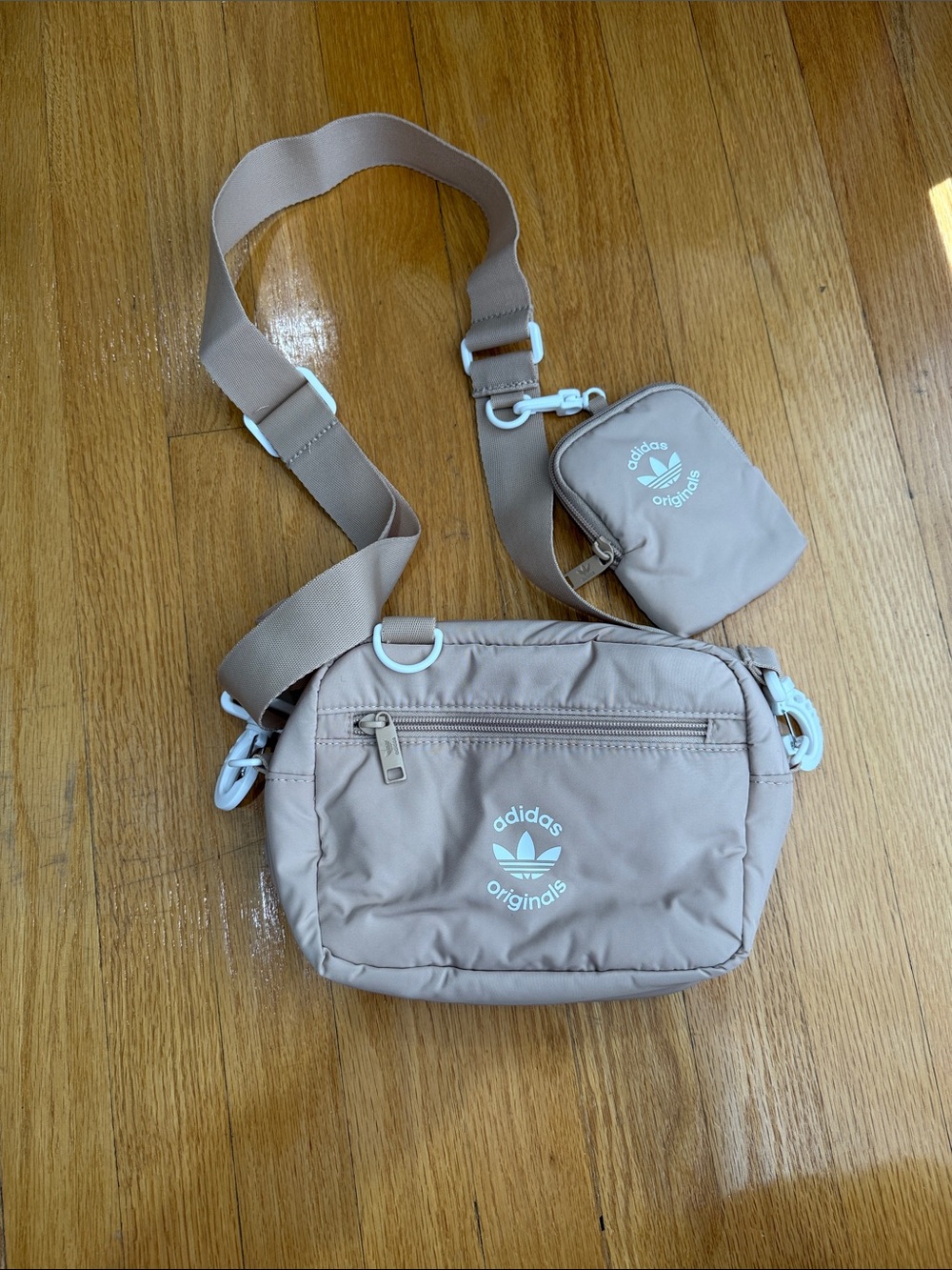 adidas Originals Taupe Crossbody Messenger Bag with Removable Mini Pouch